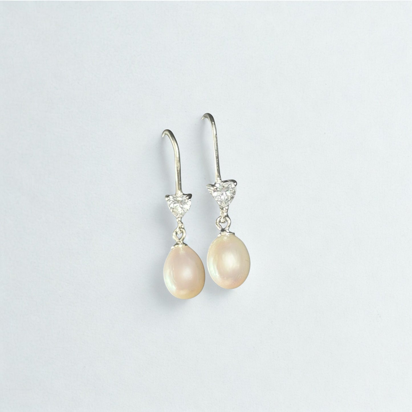 Pearl - CZ Heart Drop Earrings